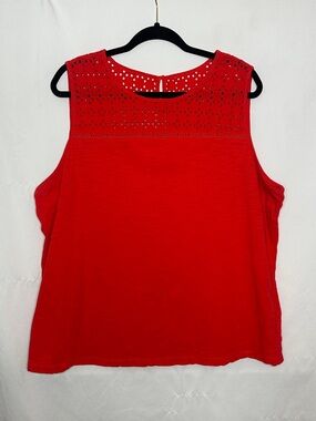 Like New Red Sleeveless Eyelet Yoke Women's Top